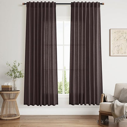 Cocoa Coffee Linen Curtains 72 Inch Long by Nanspring