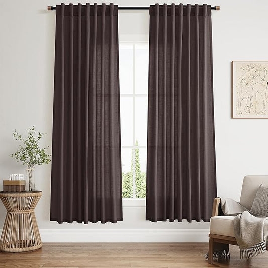Cocoa Coffee Linen Curtains 72 Inch Long by Nanspring