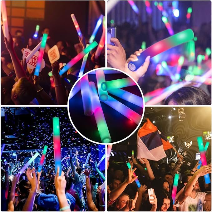 28PCS LED Foam Halloween Glow Sticks, Foam Light up Sticks Bulk Party Pack with 3Modes Colorful Flashing, Glow in The Dark Party Supplies for Parties, Wedding, Birthday, Raves,Concert, New Year
