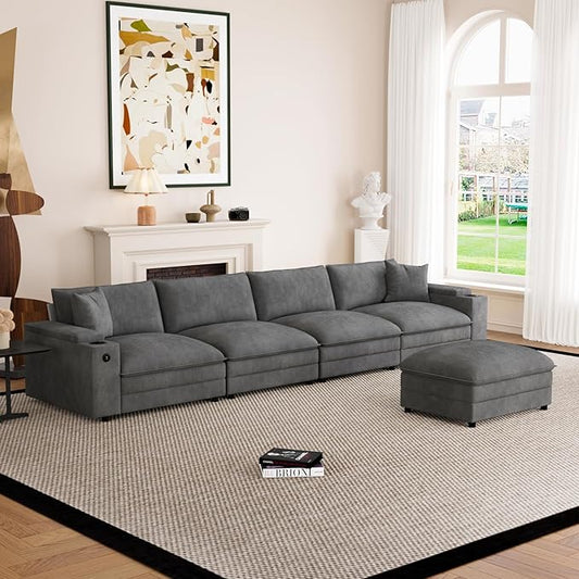 148.7" L Shaped Cloud Sofa Couch by Unknown