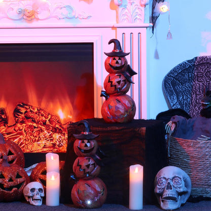 Light Up Evil Pumpkin 3-Layer Halloween Decoration 14 Inch Jack O' Stack