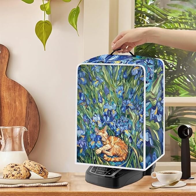 Cute Iris Cat Coffee Maker Cover – Dust Protection Stain Resistant Washable - Image 4