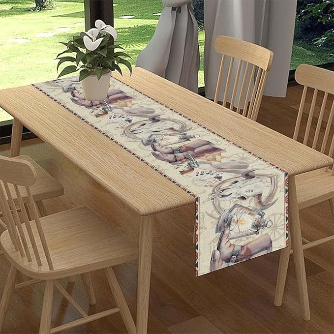 Western Cowboy Table Runner, Watercolor Rustic Country Cowboy American Wild - Image 2