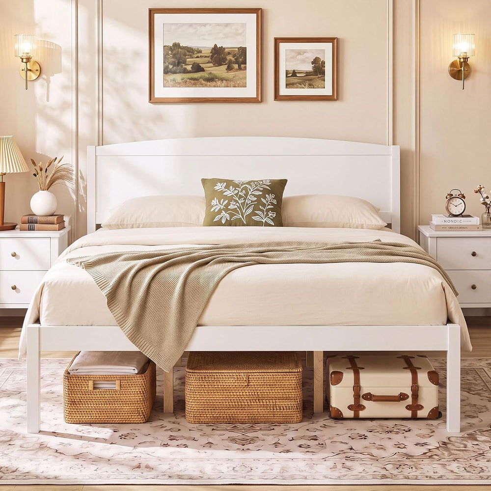 GIANTEX Queen Size Wooden Bed Frame with Curved Headboard