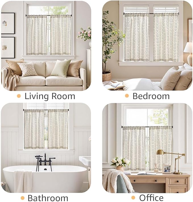 jinchan Arrow Boho Linen Blend Kitchen Curtains 36 Inch Length Herringbone - Image 6