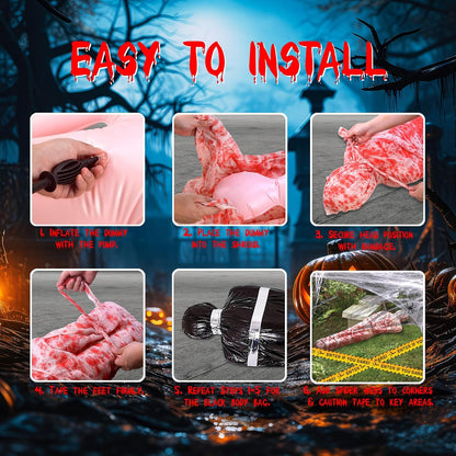 2 Packs 6ft Dead Body Bags Hanging Corpse Props Scary Halloween Decorations