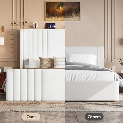 55" tall queen size platform bed frame with, view 9
