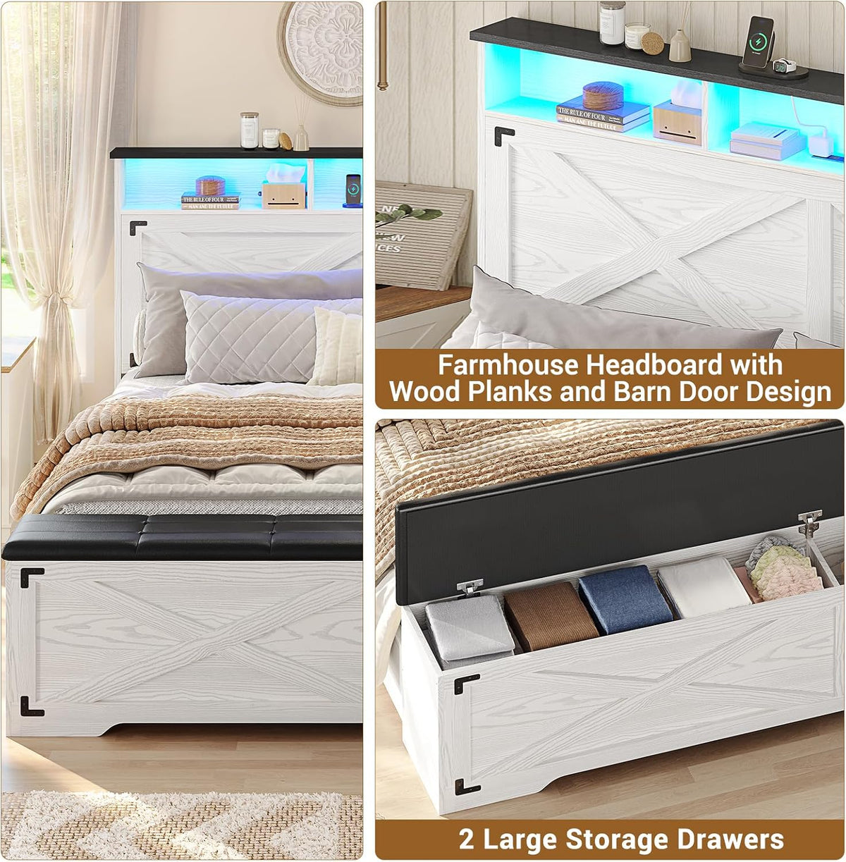 hasuit queen size bed frame with storage ottoman, close-up detail