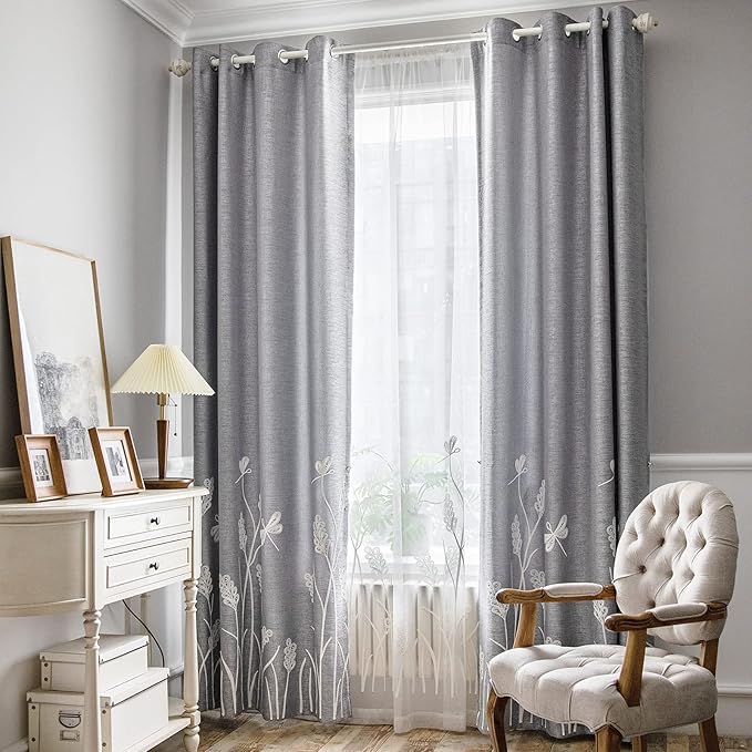 Melodieux Extra Wide Wheat Embroidery Curtain by Melodieux
