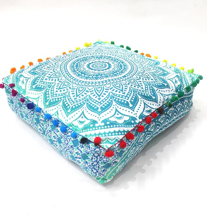 CRAFT KALA Green Ombre Large Hippie Mandala Meditation Floor Ottoman Pillow by CRAFTKALA