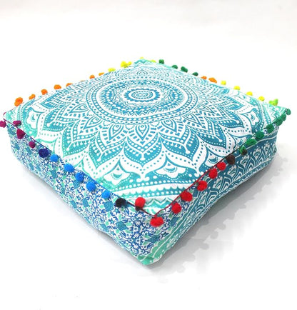 CRAFT KALA Green Ombre Large Hippie Mandala Meditation Floor Ottoman Pillow by CRAFTKALA