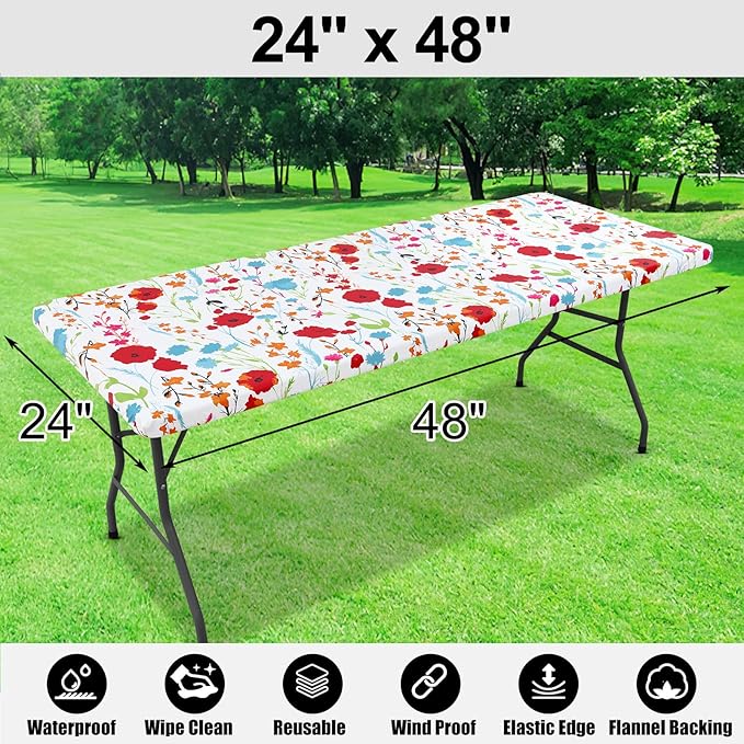 Smiry Rectangle Picnic Tablecloth, Waterproof Elastic Fitted Table Covers - Image 6