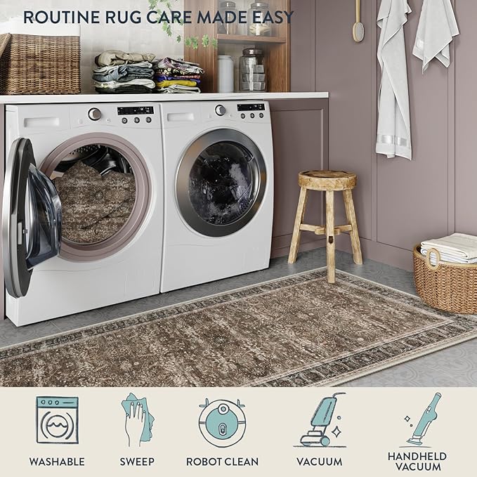 Lahome Boho 2x6 Brown Kitchen Runner Rugs Non Skid Washable, Vintage Carpet - Image 3
