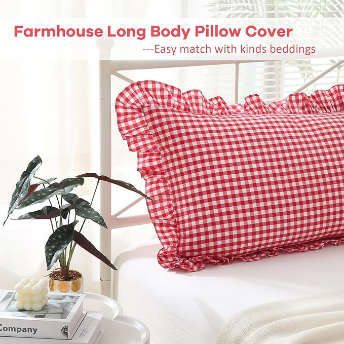 Red White Plaid Gingham Body Pillow Cover - Image 3