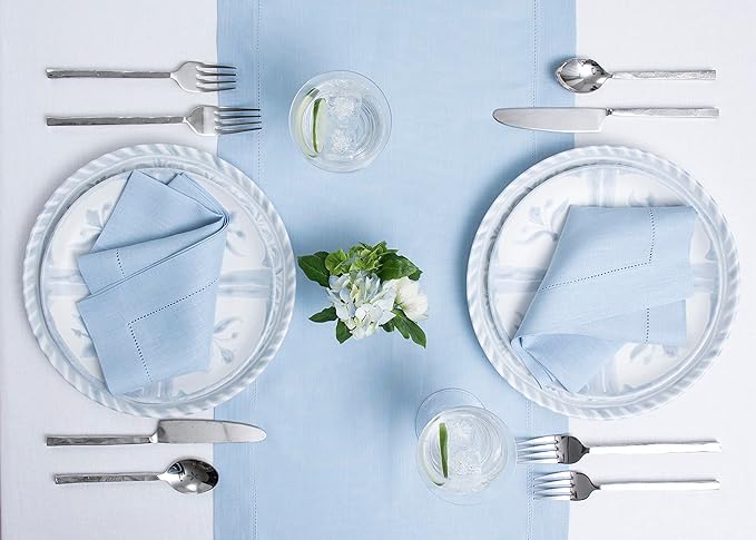Solino Home Linen Sky Blue Table Runner 120 Inches Long - Image 3