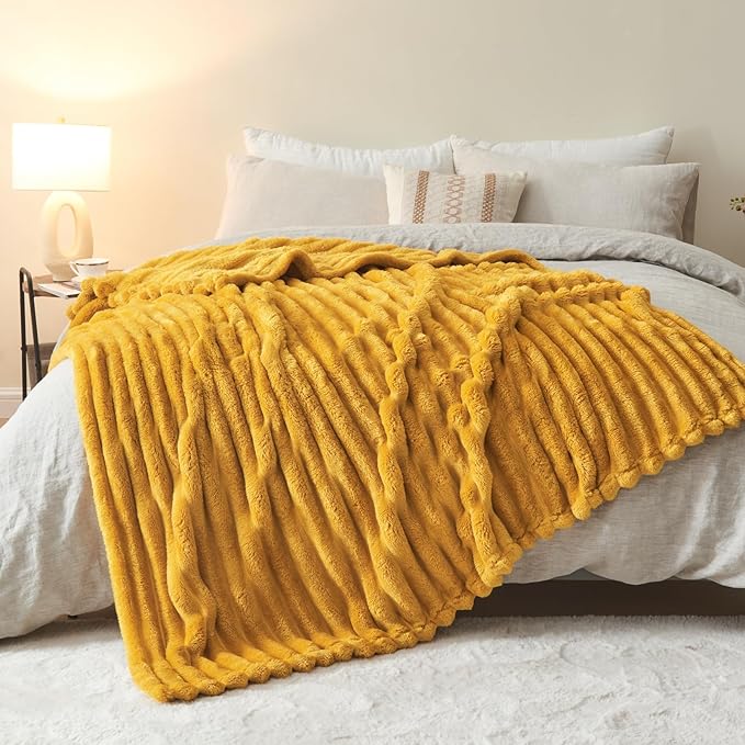 NEWCOSPLAY Super Soft Twin Blanket Mustard Yellow Premium Silky Flannel Fleece - Image 9