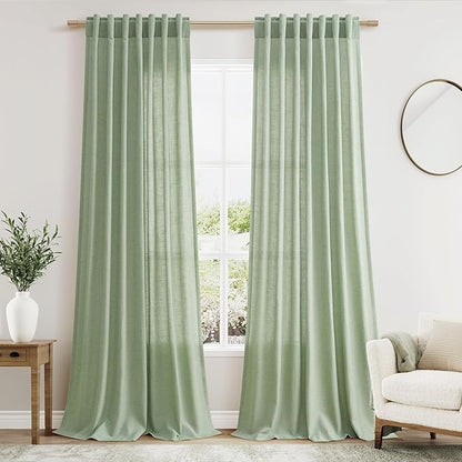 Mist Sage Linen Curtains 90 Inch Long 2 Panels Set by Nanspring