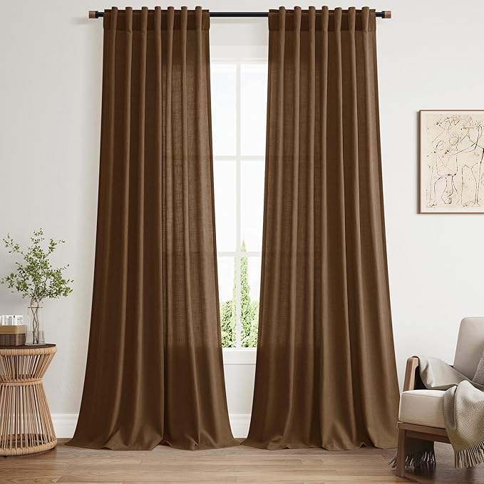 Tobacco Brown Linen Curtains 90 Inch Long by Nanspring