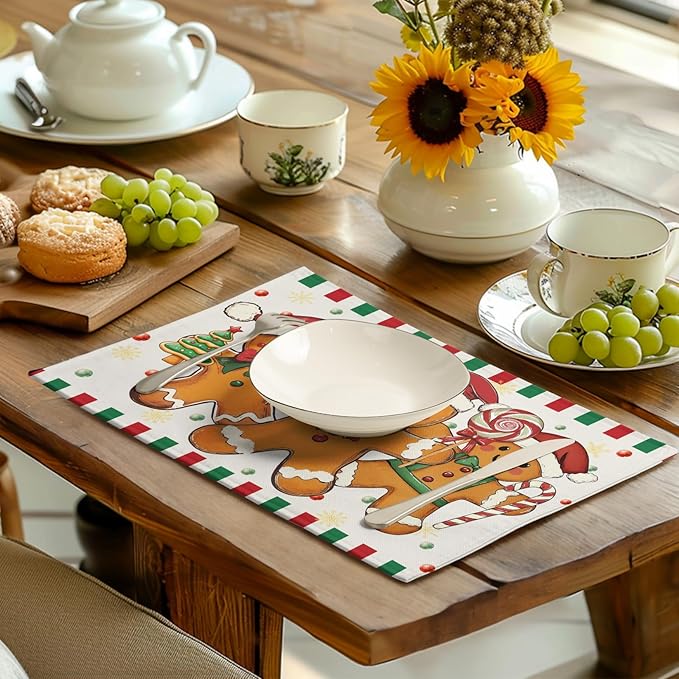 Gingerbread Man Christmas Placemats Set of 4 Candy Cane Xmas Seasonal Holiday - Image 6