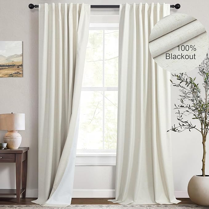 100 Inch Curtains Complete Blackout Linen Curtains by DANCURTON