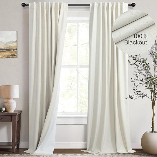 Luxury Linen Extra Long Drapes 132 Inch Blackout Curtains by DANCURTON