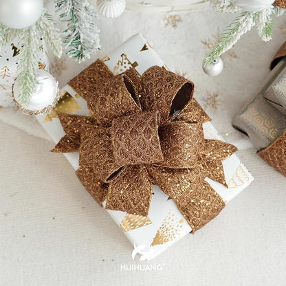 HUIHUANG Copper Wired Ribbon 4 inch Glitter Christmas Wired Ribbon Diamond Mesh - Image 7