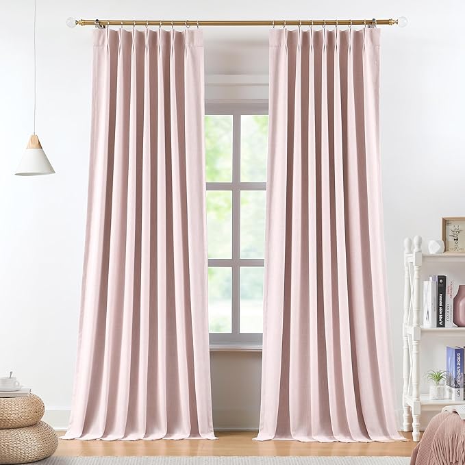Vision Home Soft Pink Pinch Pleated Full Blackout Curtains Linen Blended Room by VisionHome