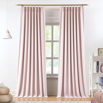 Vision Home Soft Pink Pinch Pleated Full Blackout Curtains Linen Blended Room by VisionHome
