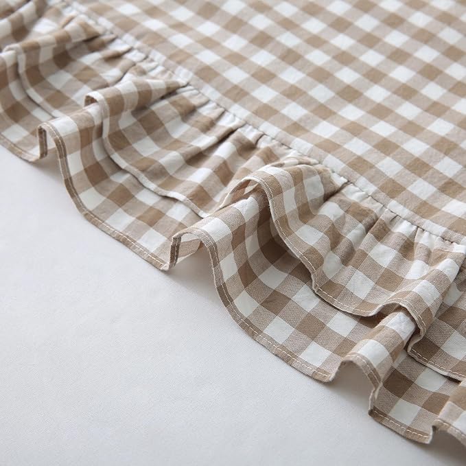 Aryeleay 2 Pack Taupe White Plaid Gingham Ruffle Pillow Shams Standard Size - Image 6