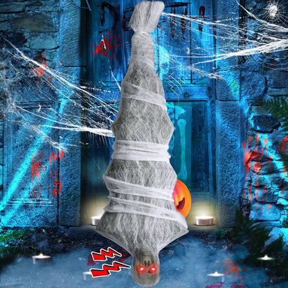 Halloween Decorations, 72 inches Scary Hanging Cocoon Corpse Props with Spooky Sound Effect and Lighted LED Eyes, Halloween Decorations Outdoor for Garden Lawn Indoor