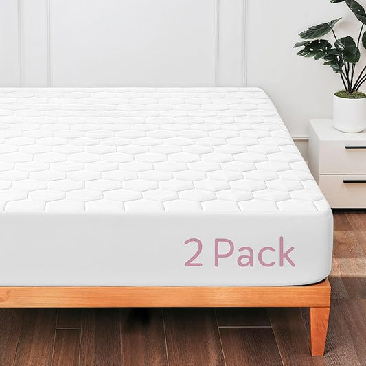 Hearth & Harbor 2 Pack Full Size Quilted Fitted Mattress Pad Cover, 100% by HearthHarbor