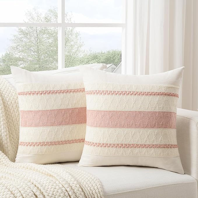 Fancy Homi Set of 2 Boho Pink Decorative Throw Pillow Cover 20x20 Inch by Fancy+Homi