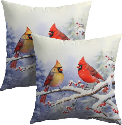 Cardinal Birds Throw Pillow Cover Winter Sweet Bird Pillowcase 24x24 Inch Set by Granbey