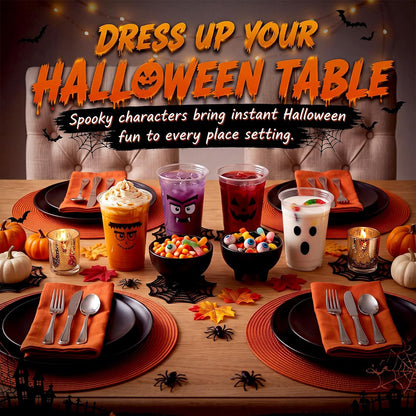 Bokon 100 Pcs 12 oz Halloween Plastic Cups, Cute Spooky