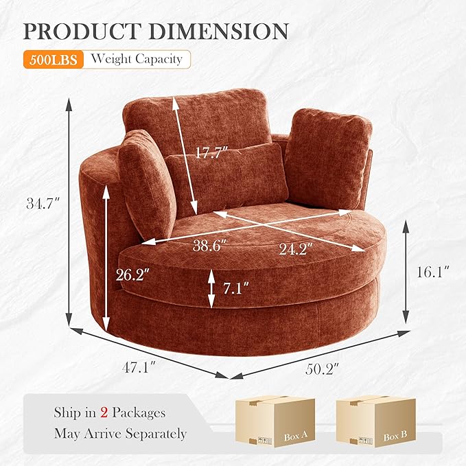 Aoiy & Wifon 50.2'' W Oversized Swivel Barrel Chair, Terracotta Swivel Accent - Image 2