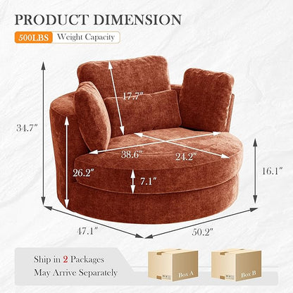 Aoiy & Wifon 50.2'' W Oversized Swivel Barrel Chair, Terracotta Swivel Accent - Image 2