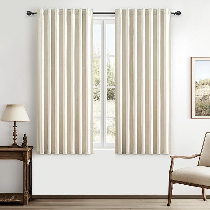 Warm Cream Thick Linen Black Out Curtains 45 Inch Long by QJMYDECO
