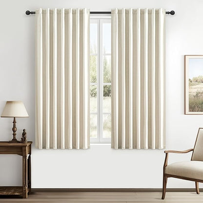 Warm Cream Thick Linen Black Out Curtains 45 Inch Long by QJMYDECO