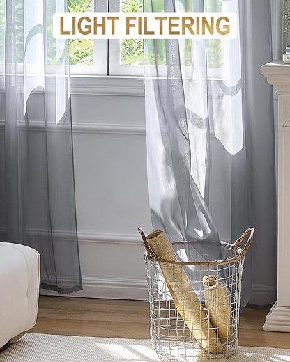 Foil Stripe Grey Sheer Curtains 108 inches Length 2 Panels - Image 4