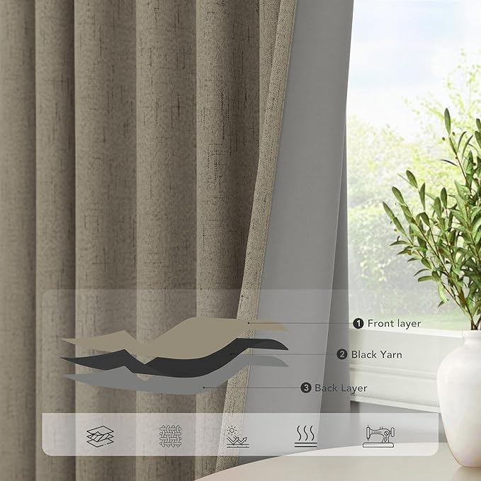 Dark Taupe Neutral Blackout Curtains 96 Inch Long 2 Panel Insulated Sliding - Image 5