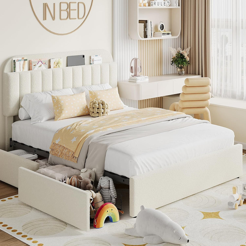 Garvee Full Size Bed Frame with Headboard & Drawers, Upholstered Bed Frame