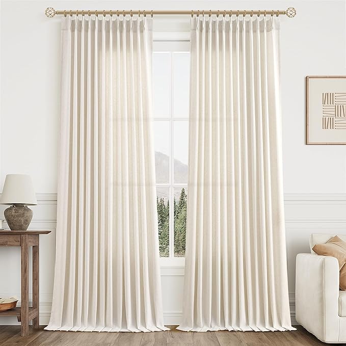 Natural Pinch Pleat Linen Curtains 108 Inch Length 2 Panels Set by Aersas