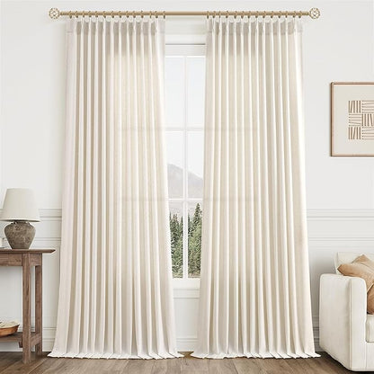 Natural Pinch Pleat Linen Curtains 108 Inch Length 2 Panels Set by Aersas