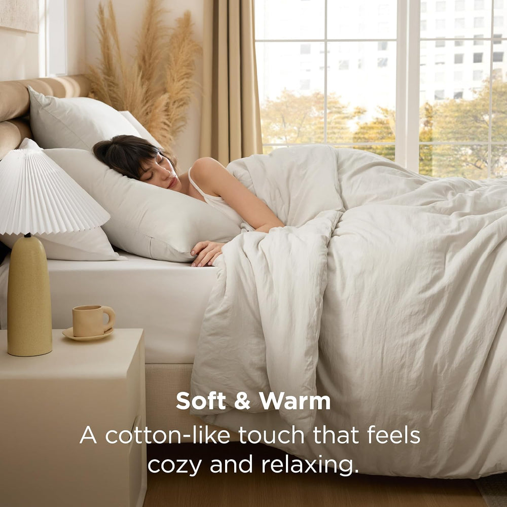 Bedsure Comforter Set Full Prewashed Soft Bedding Set 3Pcs Beige 82"x86&...
