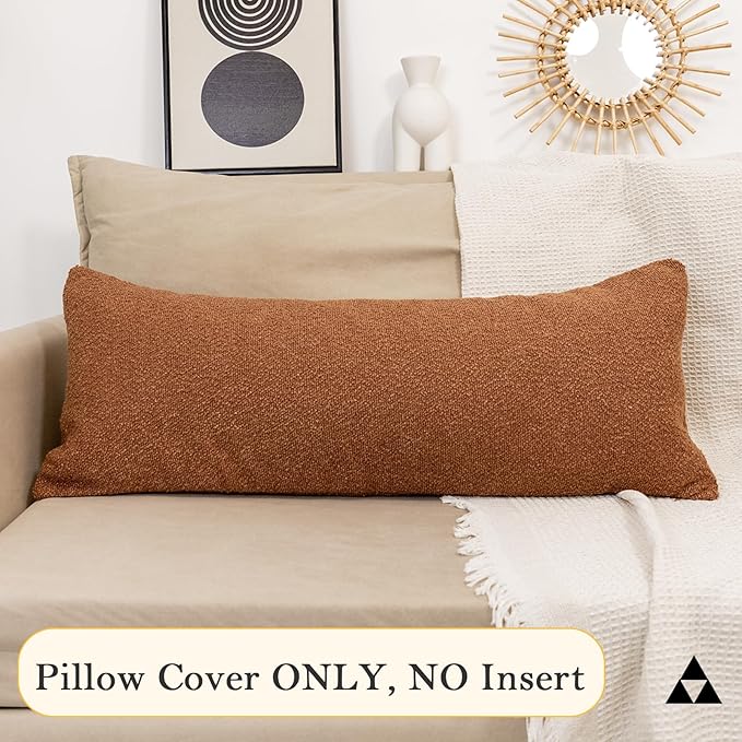 14x36 inch Boucle Lumbar Pillow Cover, Rust Woven Texture Neutral Long Pillow - Image 9