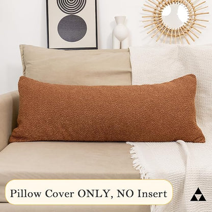 14x36 inch Boucle Lumbar Pillow Cover, Rust Woven Texture Neutral Long Pillow - Image 9