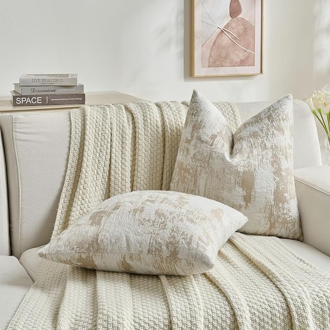 FUTEI Brown White Decorative Throw Pillow Covers 20x20 Inch Set of 2, Soft Faux - Image 6
