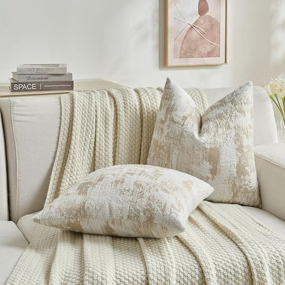 FUTEI Brown White Decorative Throw Pillow Covers 16x16 Inch Set of 2, Soft Faux - Image 5