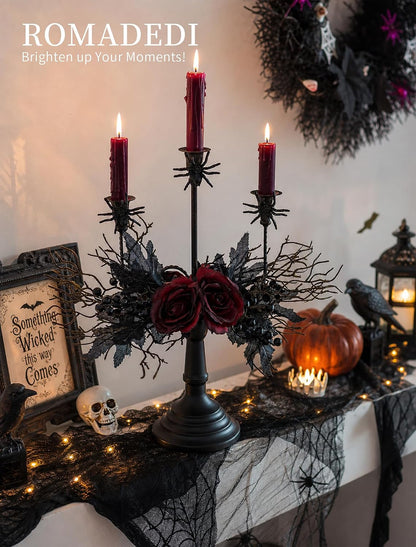 Romadedi Black Halloween Candelabra, Gothic Candlestick Holder, 15.7 in