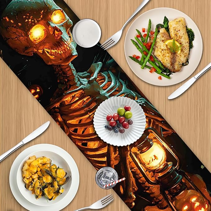 Elegant Skeleton Halloween Table Runner – 13x72 Inch Spooky Table Decor - Image 5